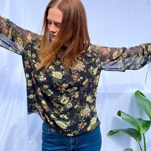 Aritzia Lourdes Black Floral Blouse